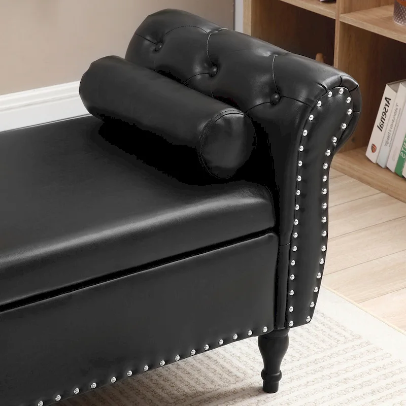 63 PU End of Bed Bench Flip Top Entryway Ottoman with 1 Pillow