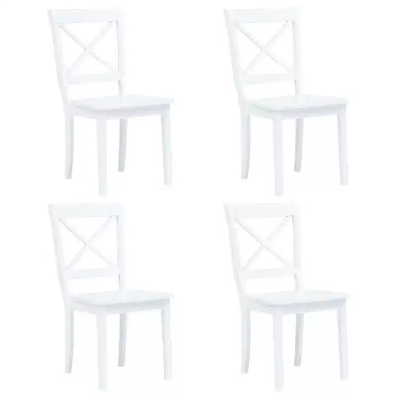 vidaXL Dining Chair Set of 4 White Solid rubber wood Standard