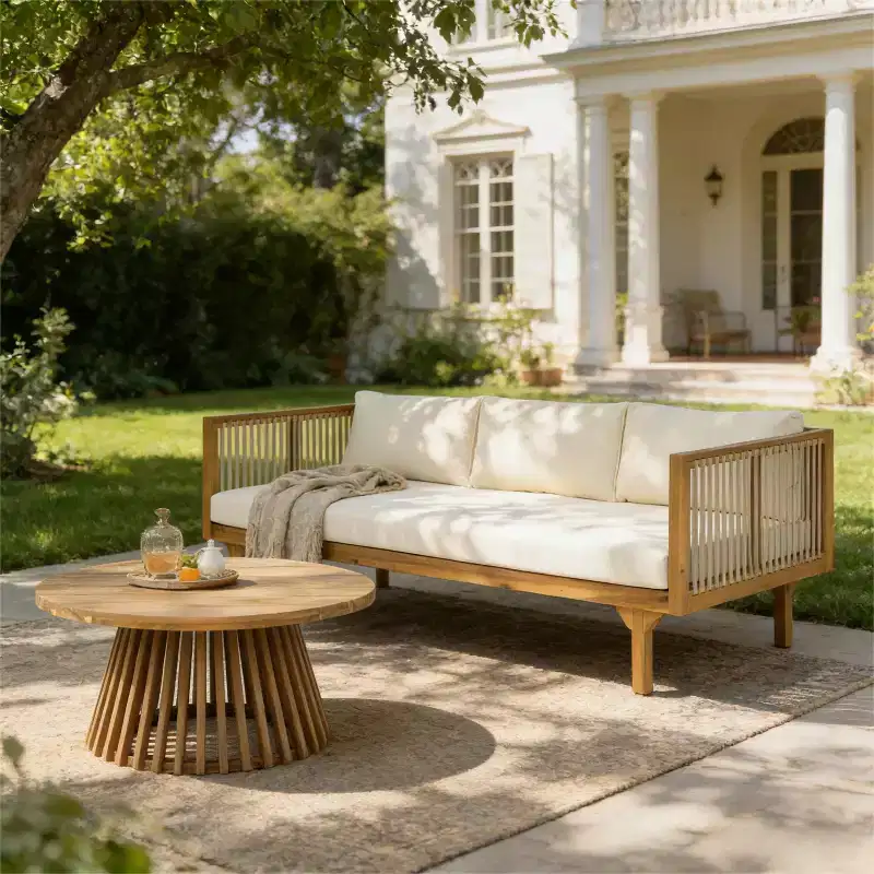 Christopher Knight Home Batrice Modern 2 Piece Patio Acacia Wood Rope Sofa with Coffee Table Set