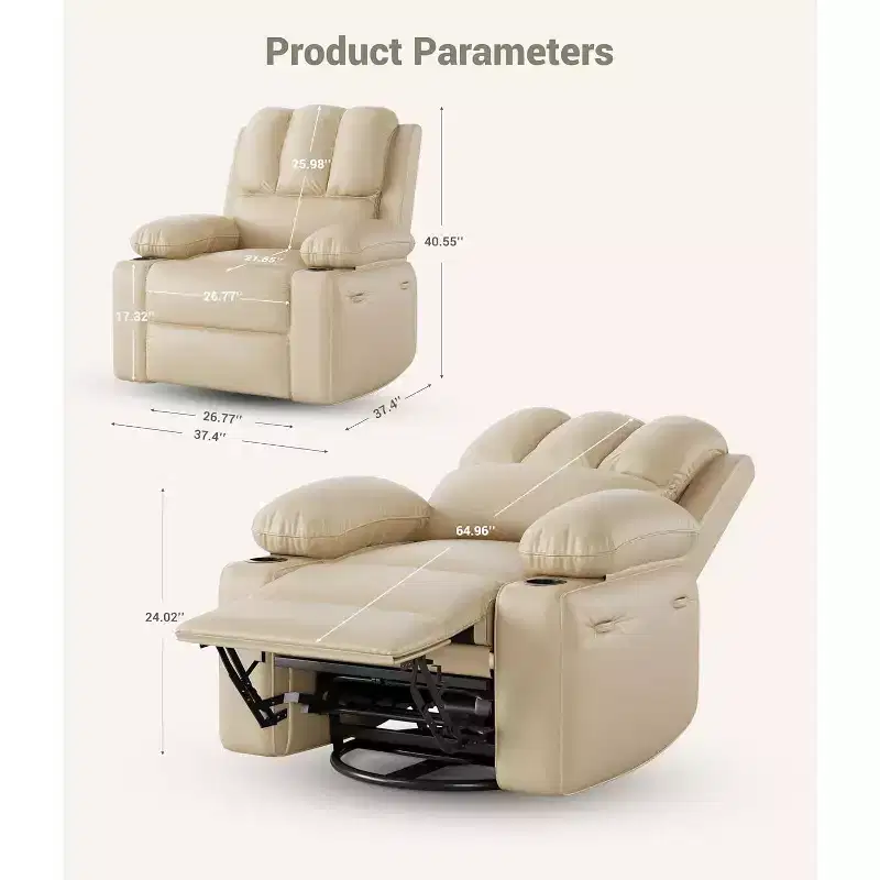 Oversized Extra Manual Leather Recliner Chair, Classic Reclining Seat with Lumbar & Arm Support, Home Theater Seating for Living Room,Bedroom,Nursery