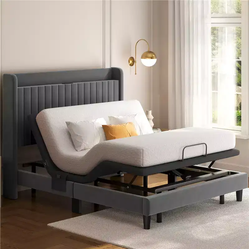 Upholstered Adjustable Bed Frame with Independent Head and Foot Incline