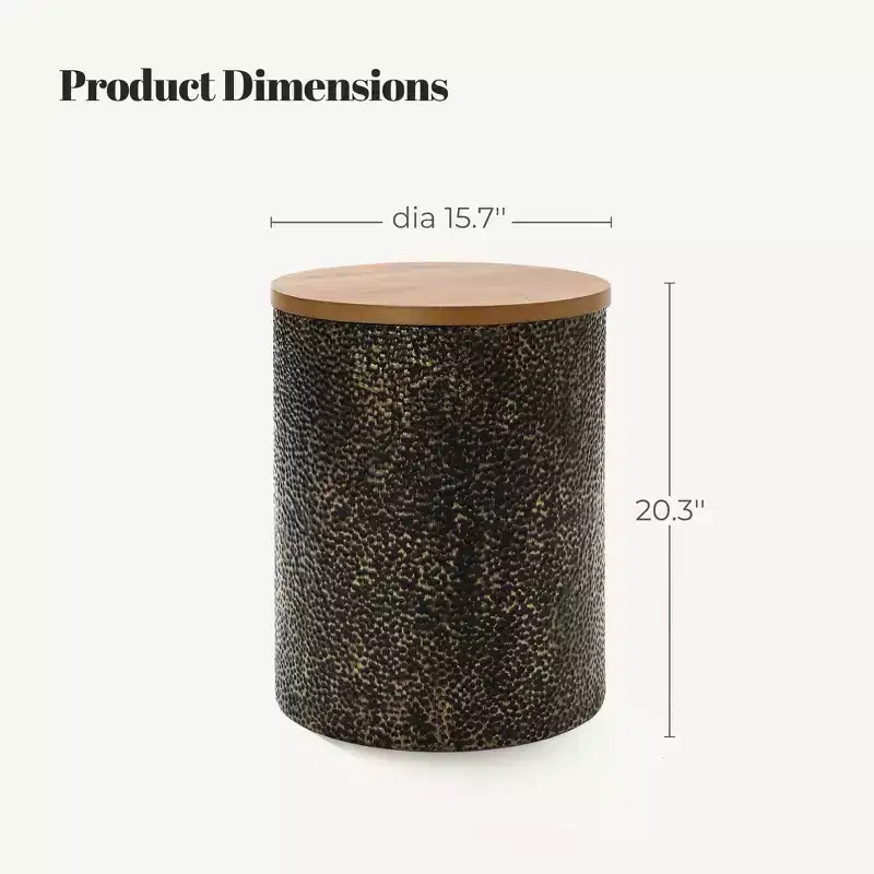 LuxenHome 20.3 Round Side Table, Iron End Table with Wood Top, Black and Gold Hammered, Small Side Table for Living Room, Bedroom, Couch Multicolored