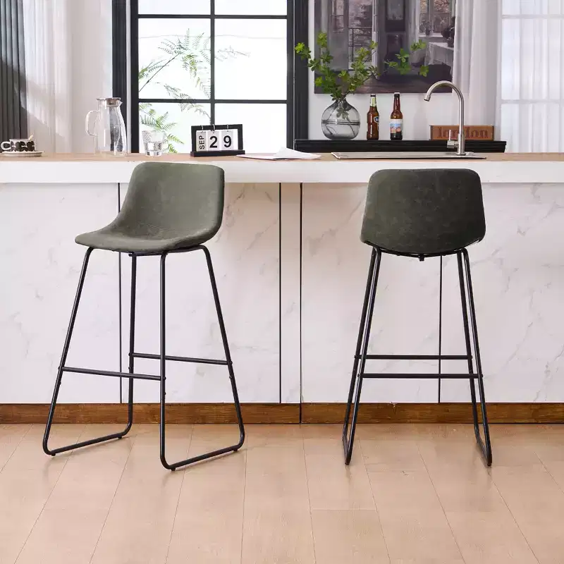 FERPIT Faux Shearling Counter Height Bar Stools Set of 2, Upholstered Bar Stools with Footrest, Green, 30