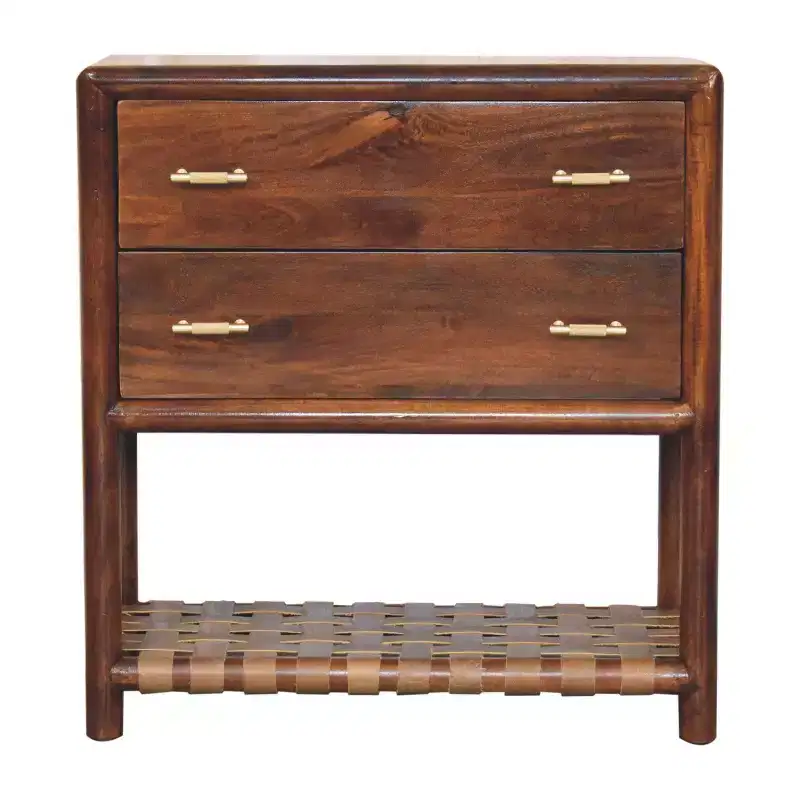 32 Brown Solid Wood Two Drawer Nightstand With Leather Shelf
