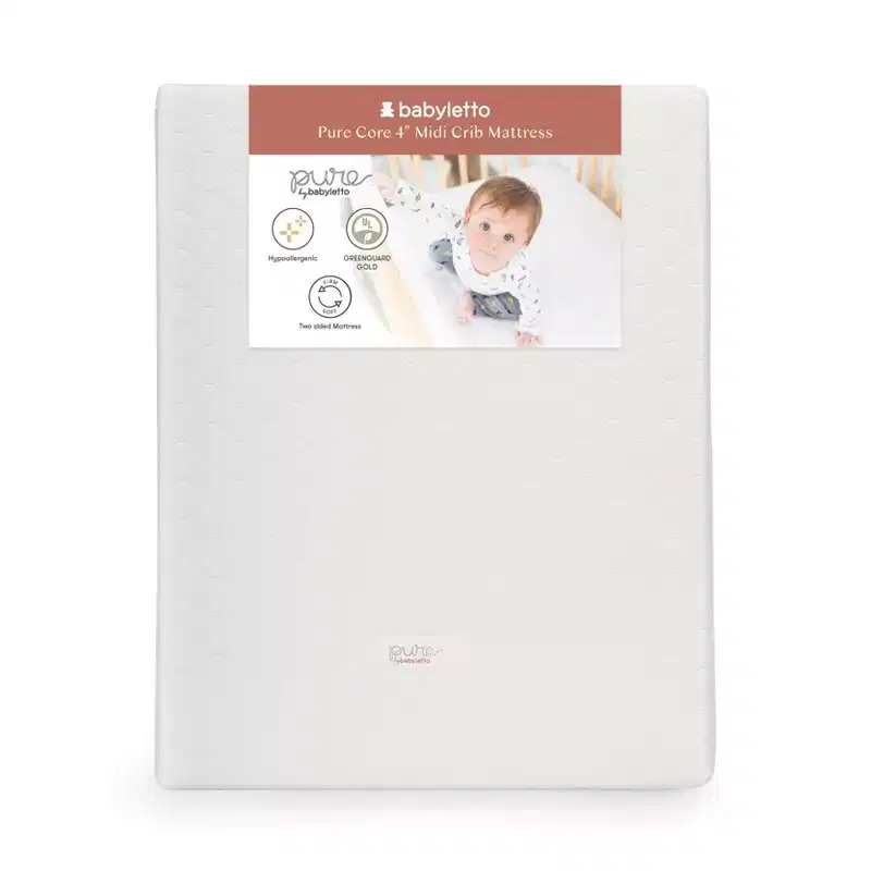 4" Midi Crib Mattress with Hybrid Quilted Waterproof Cover: Medium Firm, 100% Organic Cotton, Breathable, Foam