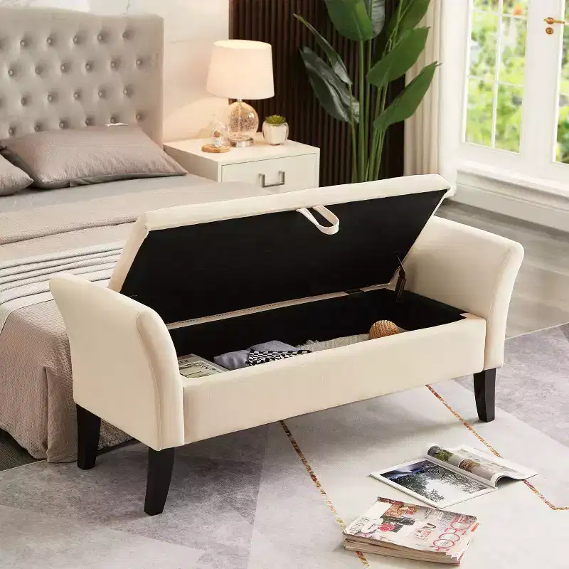 TUYOHW 51.5 Velvet Storage Bench with Curved Arms,Tufted End of Bed Ottoman with Solid Wood Legs for Bedroom,Living Room,Entryway