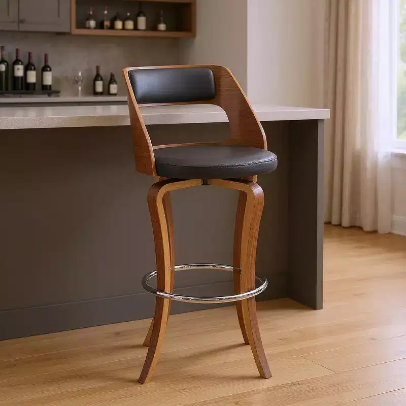 HomeRoots 29 Gray And Brown Faux Leather Swivel Bar Height Bar Chair