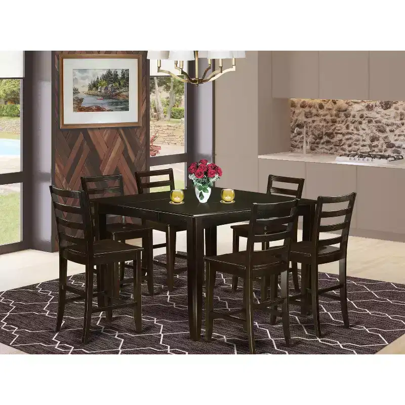 HomeStock Counter Height Dining Set Pub Table And 4/6 Chairs 54x54 Inch Kitchen Set