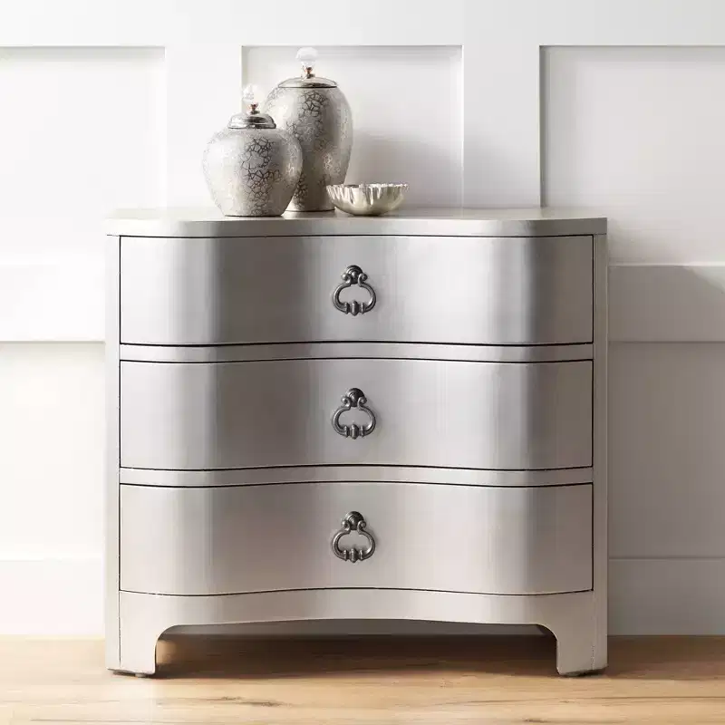 34 Wide 3-Drawer Champagne Silver Leaf Chest