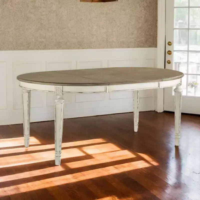 Realyn Oval Extendable Dining Table Chipped - Signature Design by Ashley: Two-Tone Farmhouse Style, Seats 6, Removable Leaf