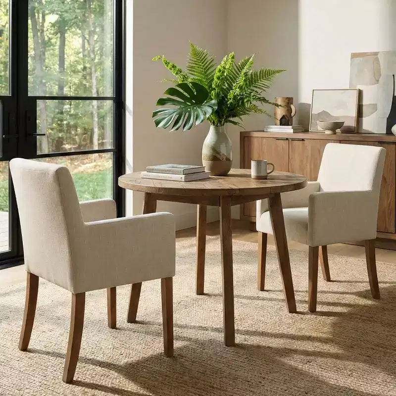 Set of 2 Linen Upholstered Dining Chairs with Arms, Modern Kitchen Chairs with Wooden Legs, Armchairs for Dining Room or Living Room - Panipeachy