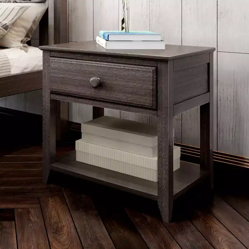Plank+Beam Solid Wood Nightstand with Storage Drawer and Shelf