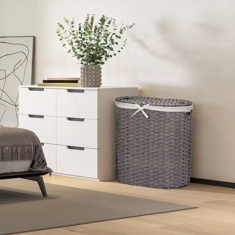 Seville Classics Modern Handwoven Oval Double Sided Laundry Room Hamper