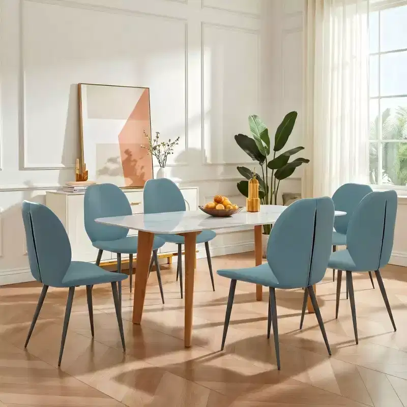 Set of 6 Upholstered Dining Chairs with Metal Legs, Modern Leather Kitchen Chairs for Dining Room, Restaurant, or Living Room-Panipeachy