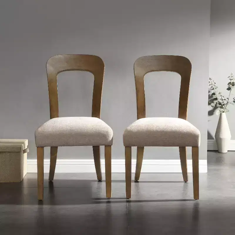 Set of 2 Elegant Wooden Dining Chairs with Chenille Upholstered Seat, Solid Rubberwood Frame - Christopher Knight Home