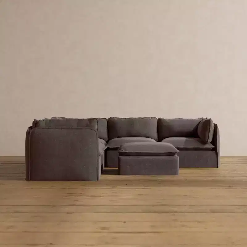 Anabei Modular Washable 5-Seater Corner Sofa Sectional + Ottoman | Memorix+ Seat & Contour Pillow
