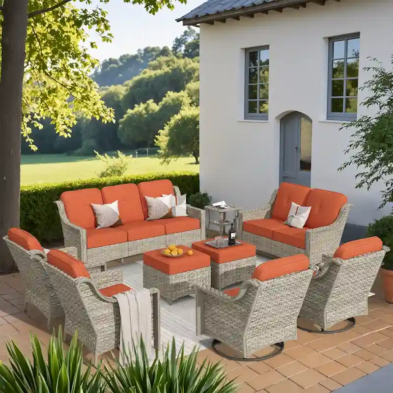 XIZZI 9-piece Outdoor Patio Furniture Conversation Set with Swivel Chair