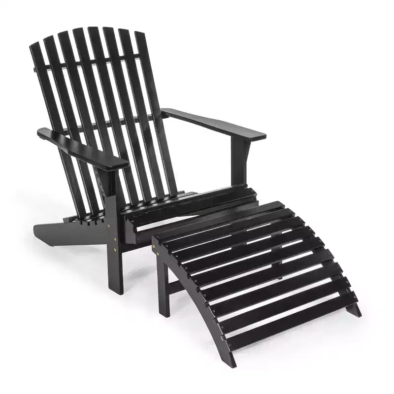 Saranac 2-Piece Traditional Rustic Acacia Wood Adirondack Chair with Detachable Ottoman- JONATHAN Y
