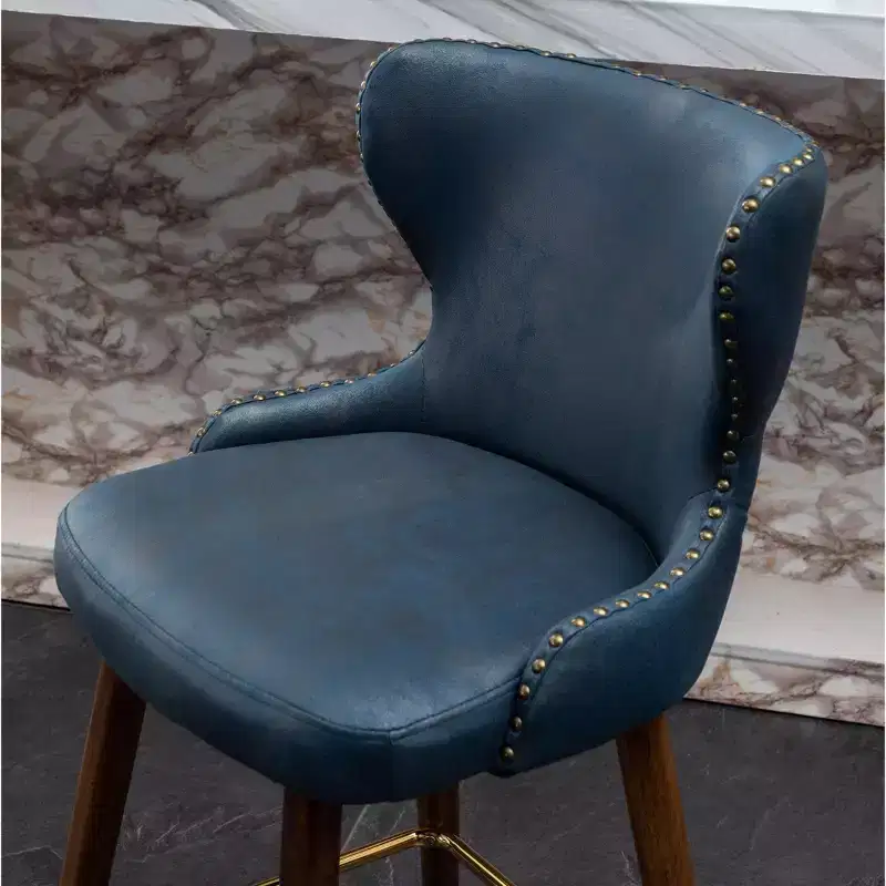 Roundhill Furniture Nevis Mid-century Modern Faux Leather Tufted Nailhead Trim Counter Stool, Blue, Set of 2