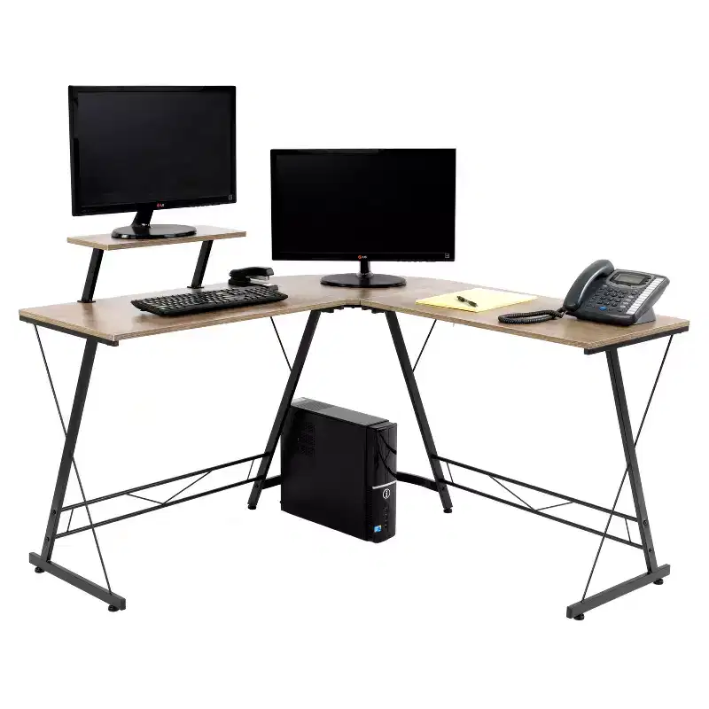 HomeStock 29.25 in.H Brown Color Metal Computer Desks with All Purpose Drawer