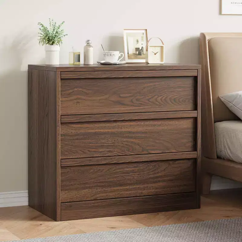 3 Drawer Walnut Nightstand for Bedroom, 30in Tall Small End Table with Large Storage & Anti-Tip Design