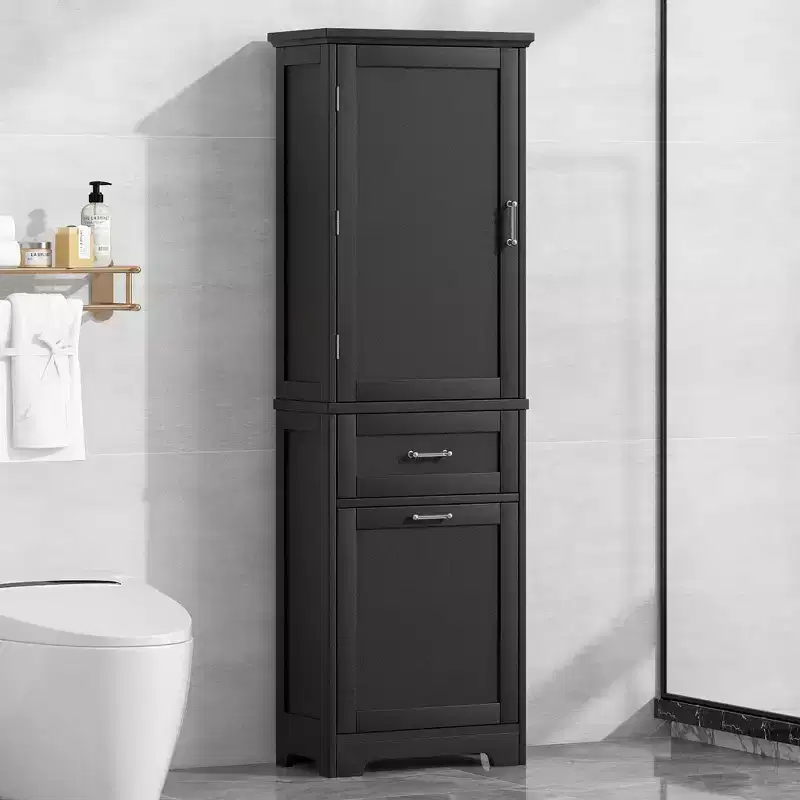 GDFStudio Nolan Modern Wood Freestanding Tall Bathroom Storage Cabinet with 2 Drawers and Adjustable Shelf