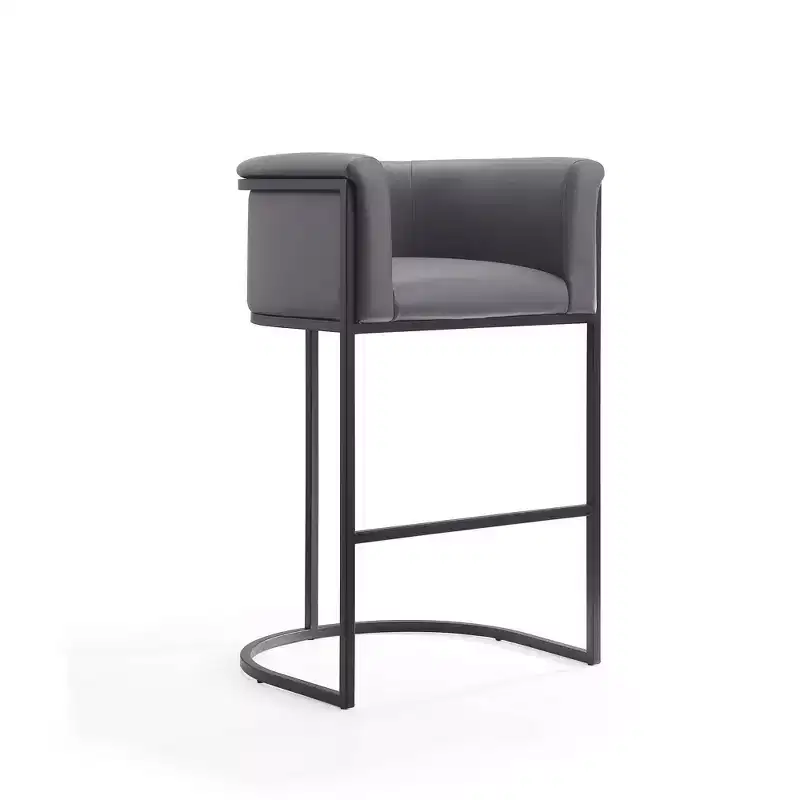 Mid-Century Modern Upholstered Metal Barstool Faux Leather 29.5