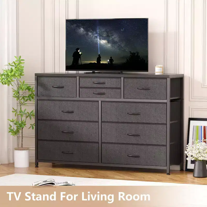 Dresser TV Stand with 10 Drawers, Media Console Table, Entertainment Center for 55/50/43 Inch TV, Chest of Drawers Storage Organizers Units