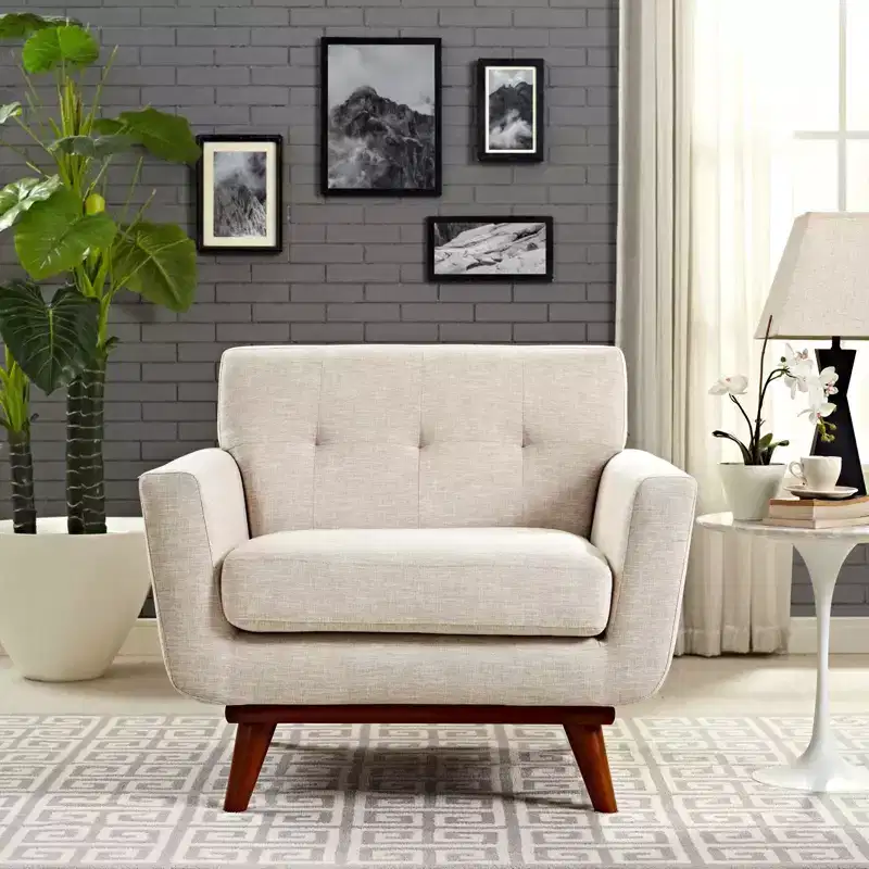 Engage Upholstered Armchair Beige - Modway: Comfortable Seating, Tufted Back, Wood Legs