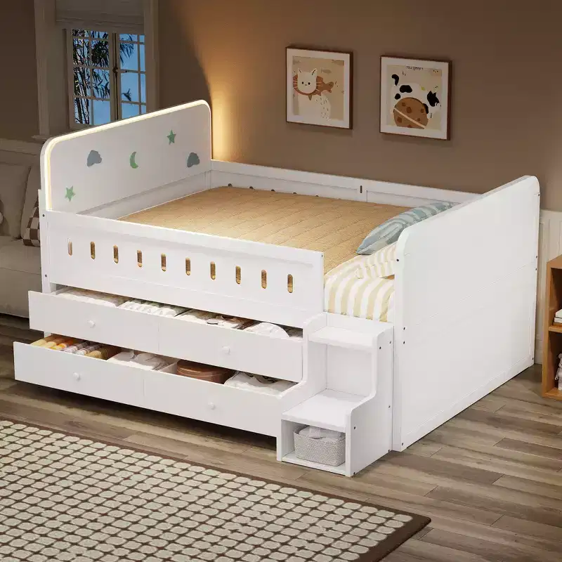 Whisen Wooden Full Size Bed & Bed Frame with Storage Drawers