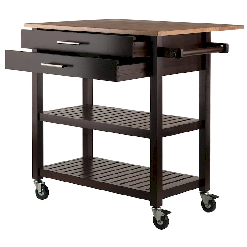 Langdon Kitchen Cart, Drop Leaf, Cappuccino and Natural - 36.57 x 26.42 x 34.45 inches