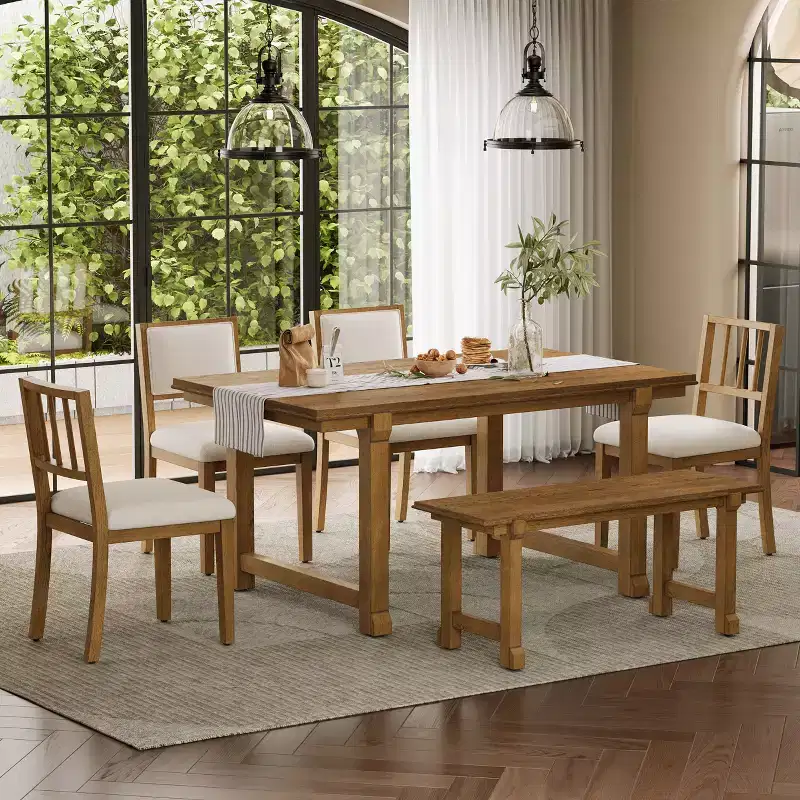 GDFStudio Dickey Space-Saving 6 Piece Farmhouse Dining Set with Solid Wood Frame