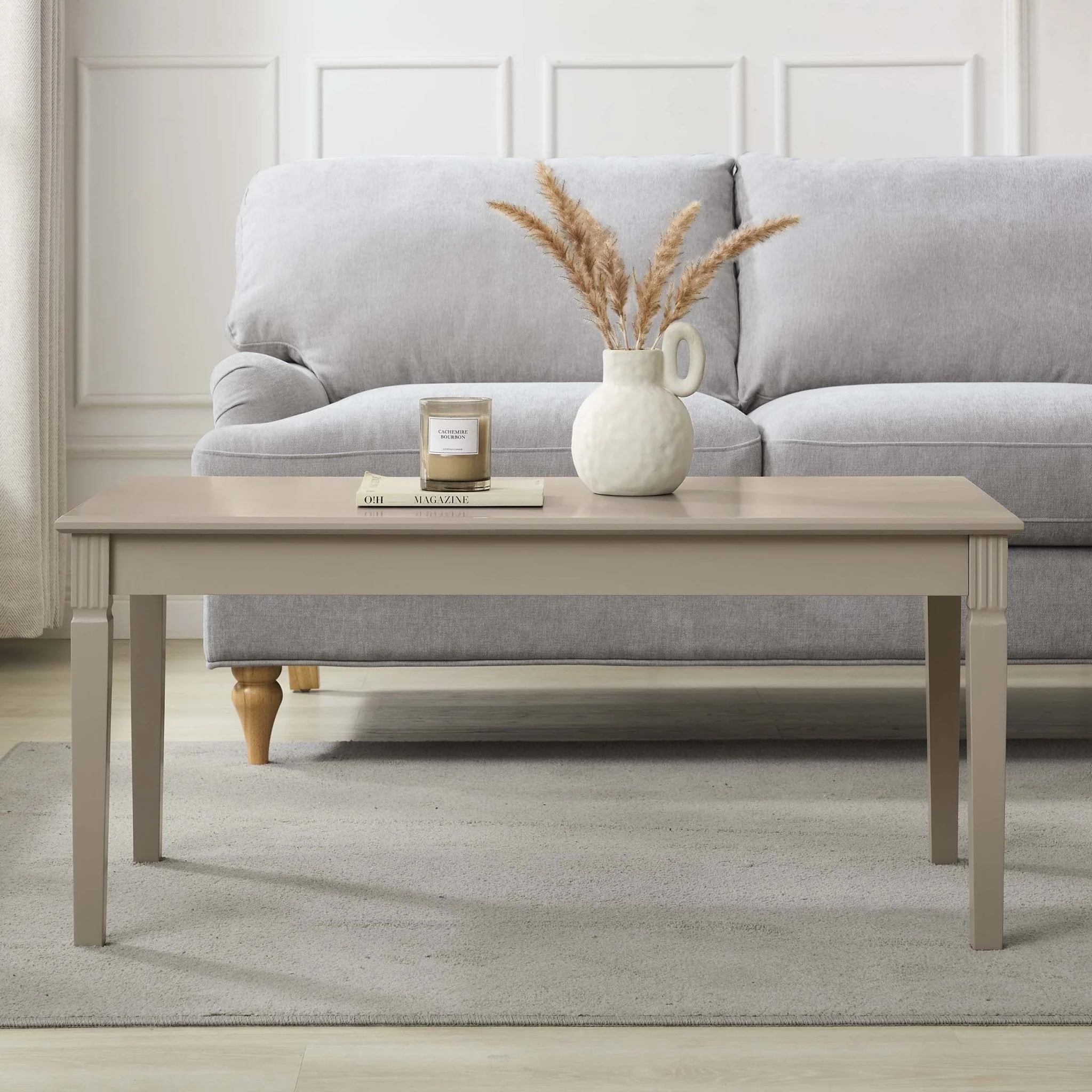 Classic Taupe Painted Coffee Table with Clean Lines for Living Room