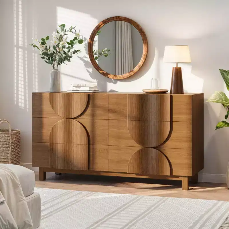 6-Drawer Modern Geometric Dresser, Half-Circle Accent Wide Storage Chest for Bedroom & Living Room