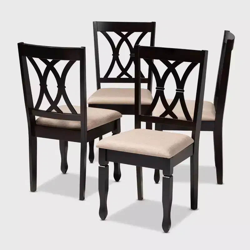 Set of 4 Reneau Finished Wood Dining Chairs Brown - Baxton Studio: Rubberwood Frame, Polyester Seat, Foam Padding