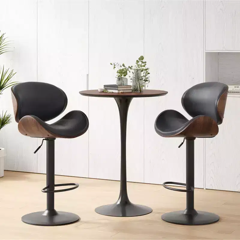 Okak Modern Set of 2 PU Leather Padded Bar Stools with Footrest & Sturdy Base,Upholstered Counter Height Swivel Chairs