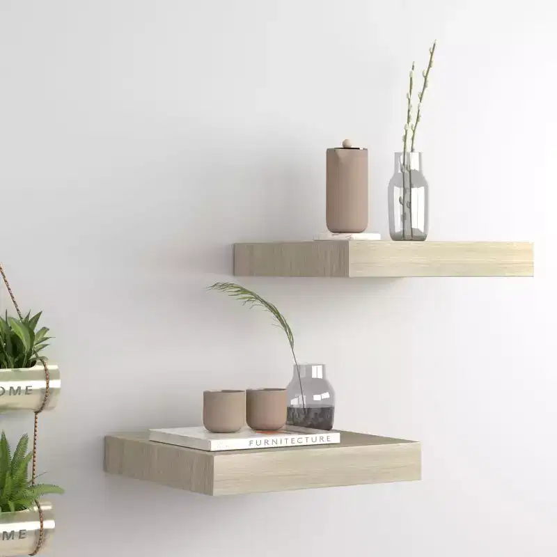 Wall Shelf 2 Piece Oak Honeycomb MDF, Metal 9.1 x 9.3 x 1.5 in