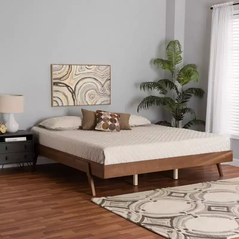 Mid-Century Modern Walnut Wood Bed Frame, Sarita Style