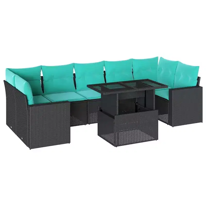 vidaXL Patio Sofa Set with Cushions Poly Rattan Acacia