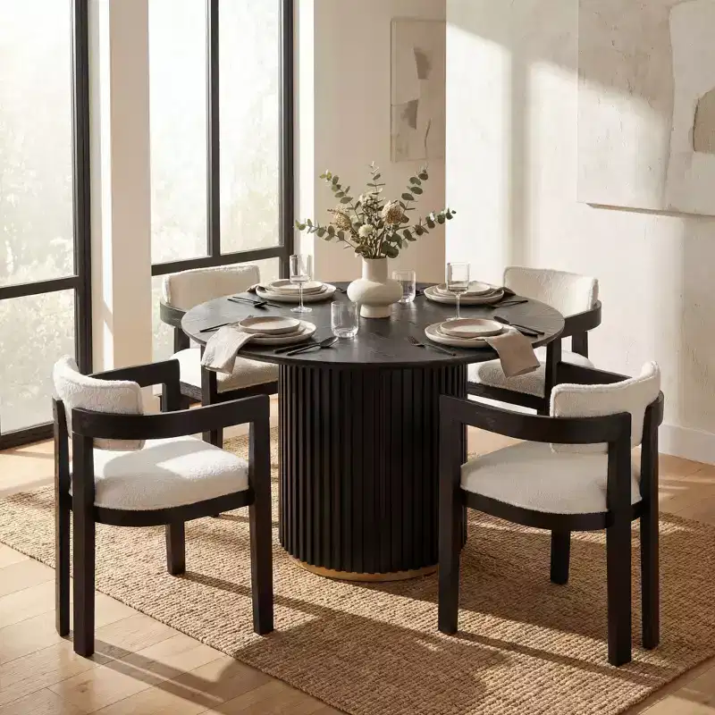 Christopher Knight Home Shankar Modern 5 Piece Round Dining Table Set with Rubberwood Upholstered Chairs