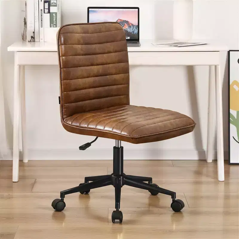 Armless Office Desk Chair – Faux Leather Mid-Back 360° Swivel Adjustable Task Chair
