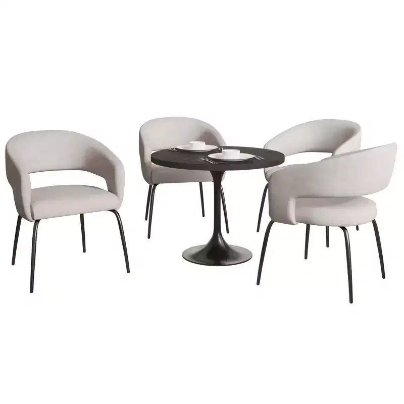 LeisureMod Verve 5-Piece Dining Set with 36 Round Dining Table in Black MDF Top and 4 Dining Chairs
