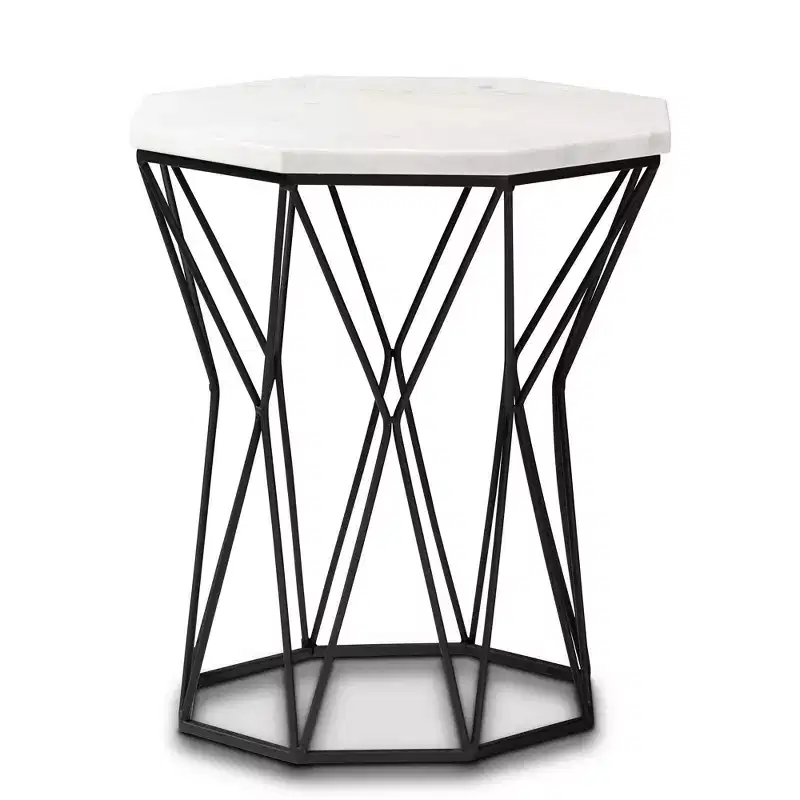 Metal End Table with Marble Tabletop Black Rectanglving Rooe Side Table for Lim, No Assembly Required