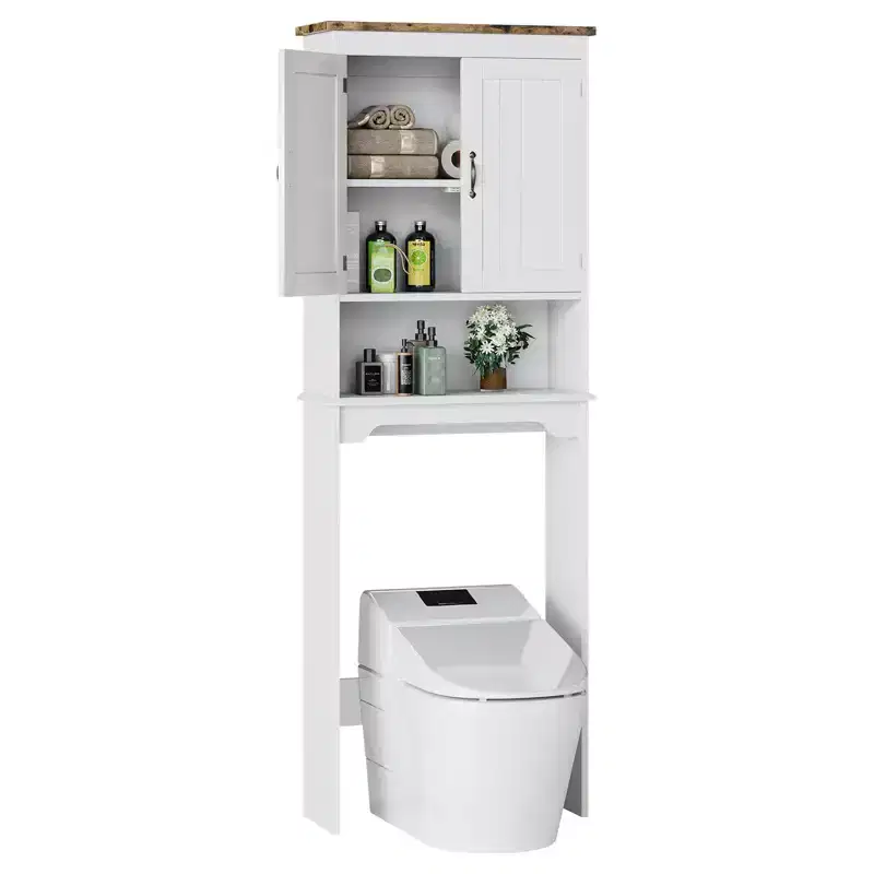 Over-Toilet Storage Cabinet with Double Doors and Adjustable Shelf, 66 in. H