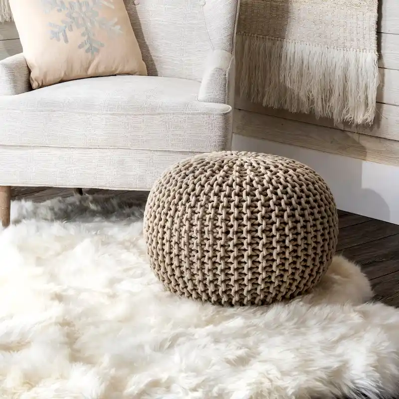 Knitted Solid Cotton Ottoman Pouf