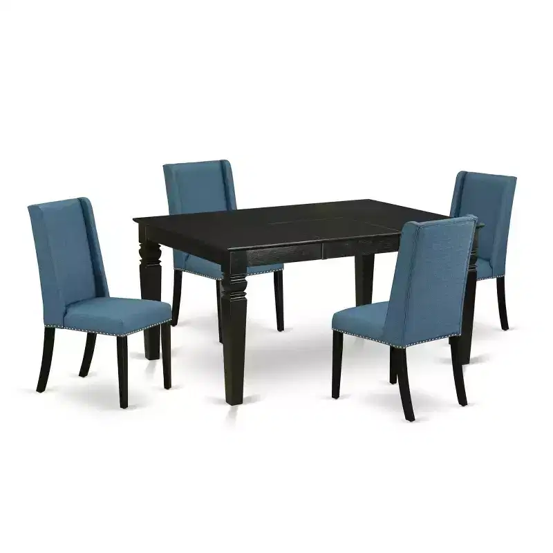 HomeStock 5-Piece Black Finish Solid Wood Top Dining table with 4-Chairs with Butterfly Leaf