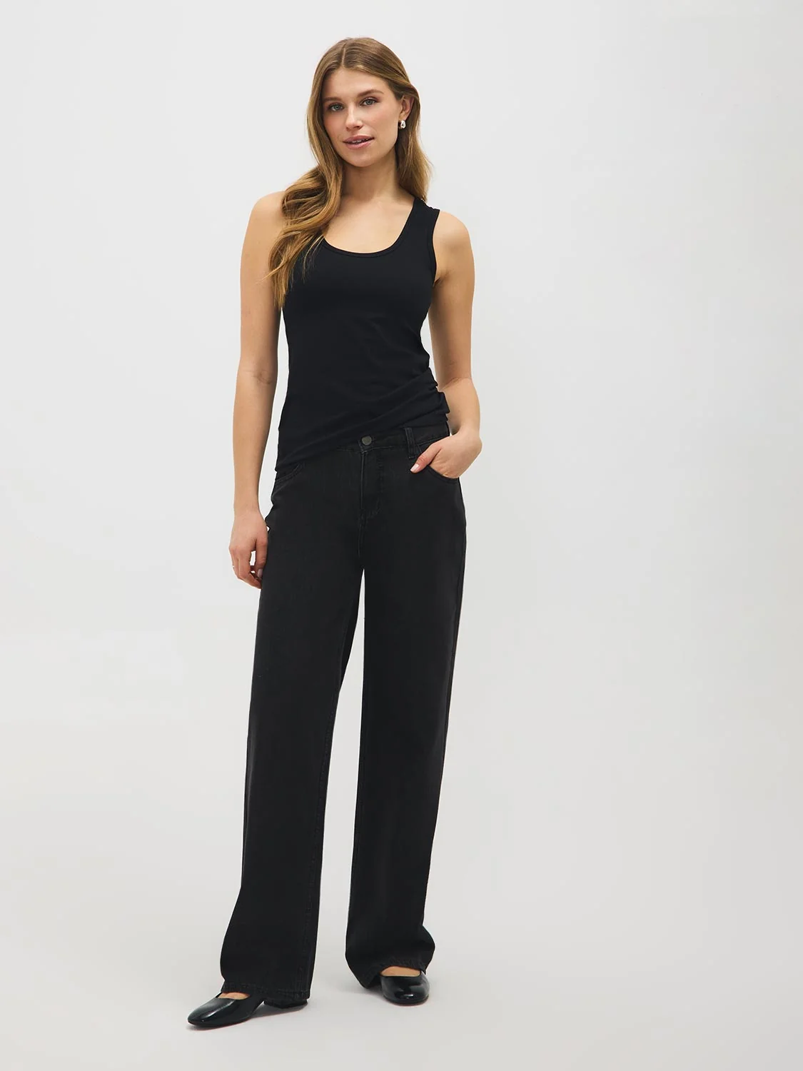 Cotton-Blend Scoop Neck Tank Top