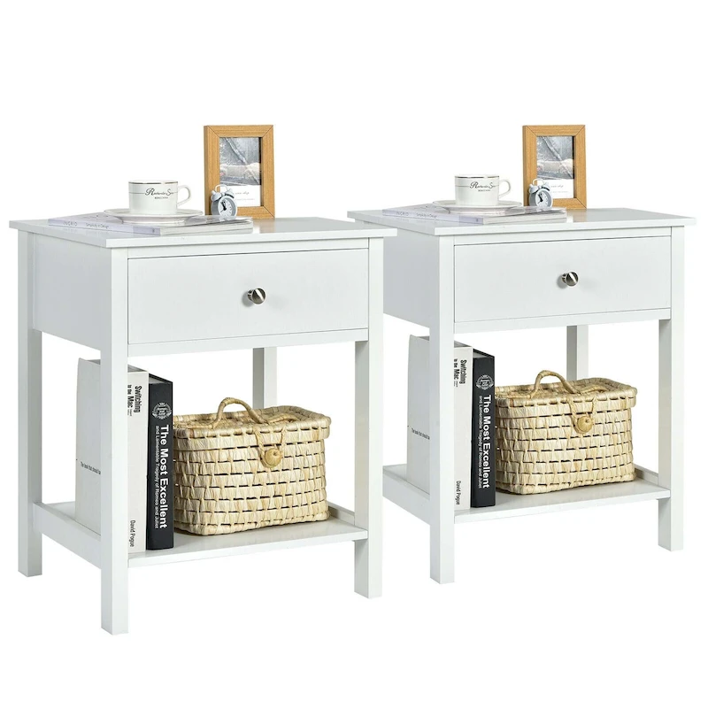 Gymax 2PCS 2-Tier Nightstand Modern Side End Table w/ Drawer & Open