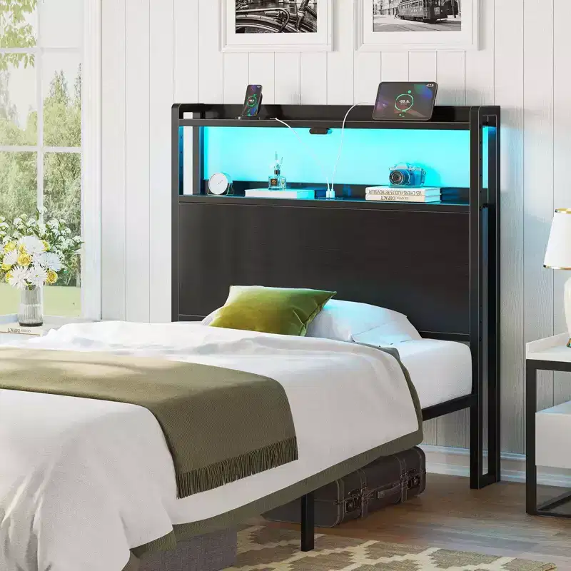 GREENSTELL Bed Headboard with 60,000 DIY LED Colors, USB & Type-C Ports, Adjustable Height - Sturdy Stable Design for Style & Comfort