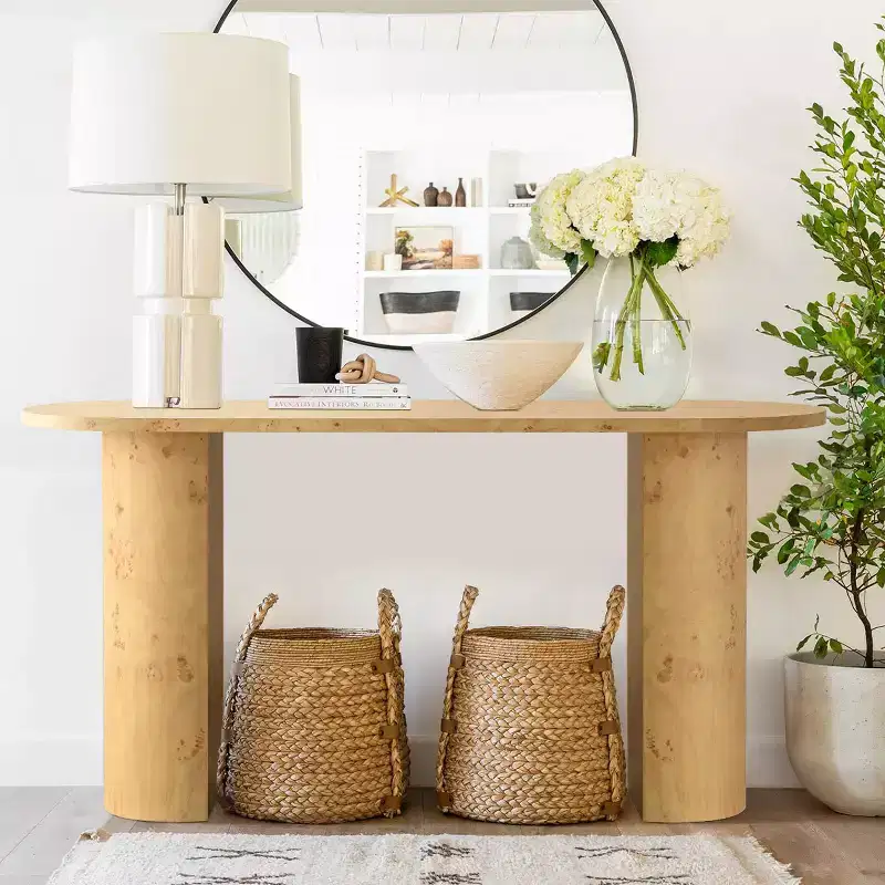 Modern 60 Oval Entryway Console Table with Burlwood Wood Grain and Semi-Circle Legs, Sofa Table for Foyer, Hallway or Living Room-Panipeachy